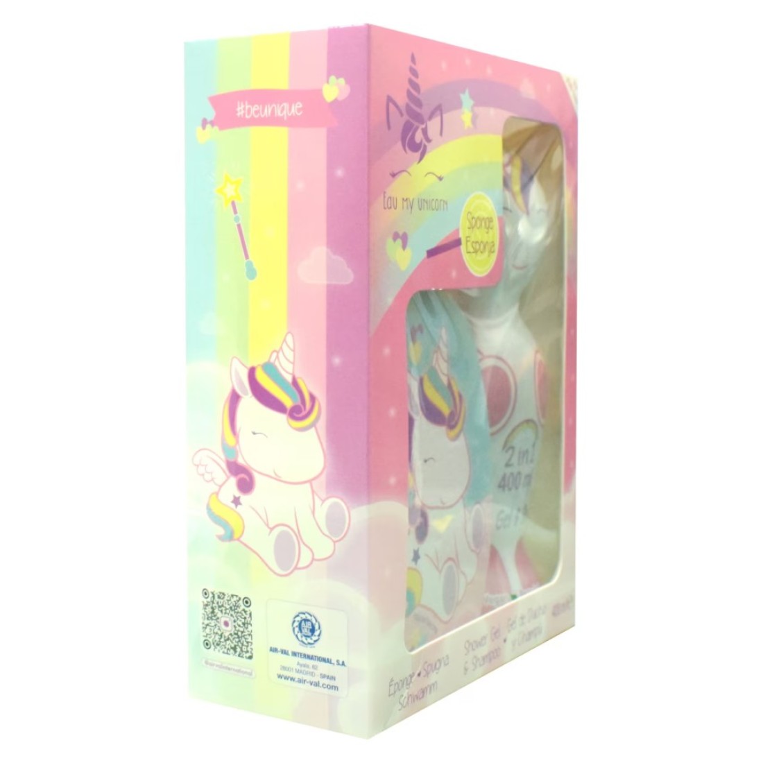 Air-Val Eau My Unicorn 1D Figure 2-in-1 Shower Gel and Shampoo 400ml with Sponge Gift Set