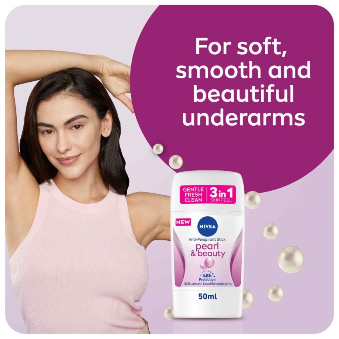 NIVEA Antiperspirant for Women Pearl &amp; Beauty Pearl Extracts Stick 50ml Pack of 2