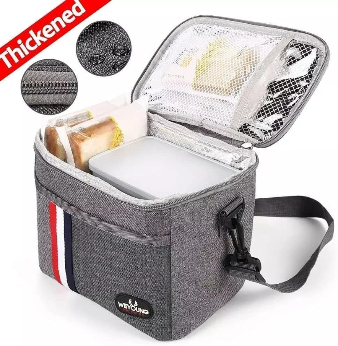 MahMir Lunch Bag Insulated Lunch Box Large Portable Cooler Tote bag for Men Women Adult for Office shoulder handbag Leakproof Water resistant (Grey)