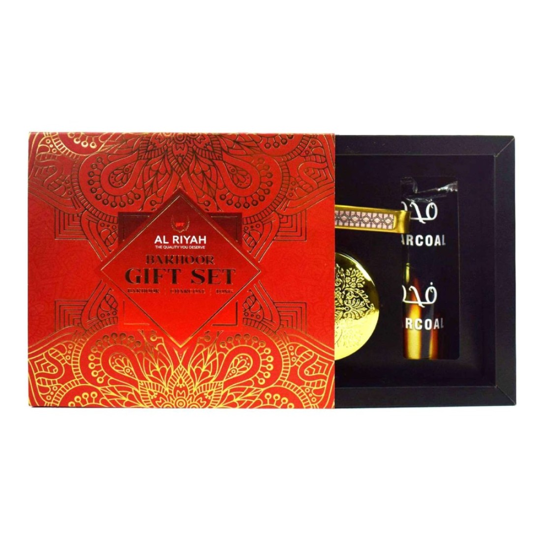 Al Riyah Bakhoor And Charcoal Gift Set BR1024 Multicolour 3 PCS