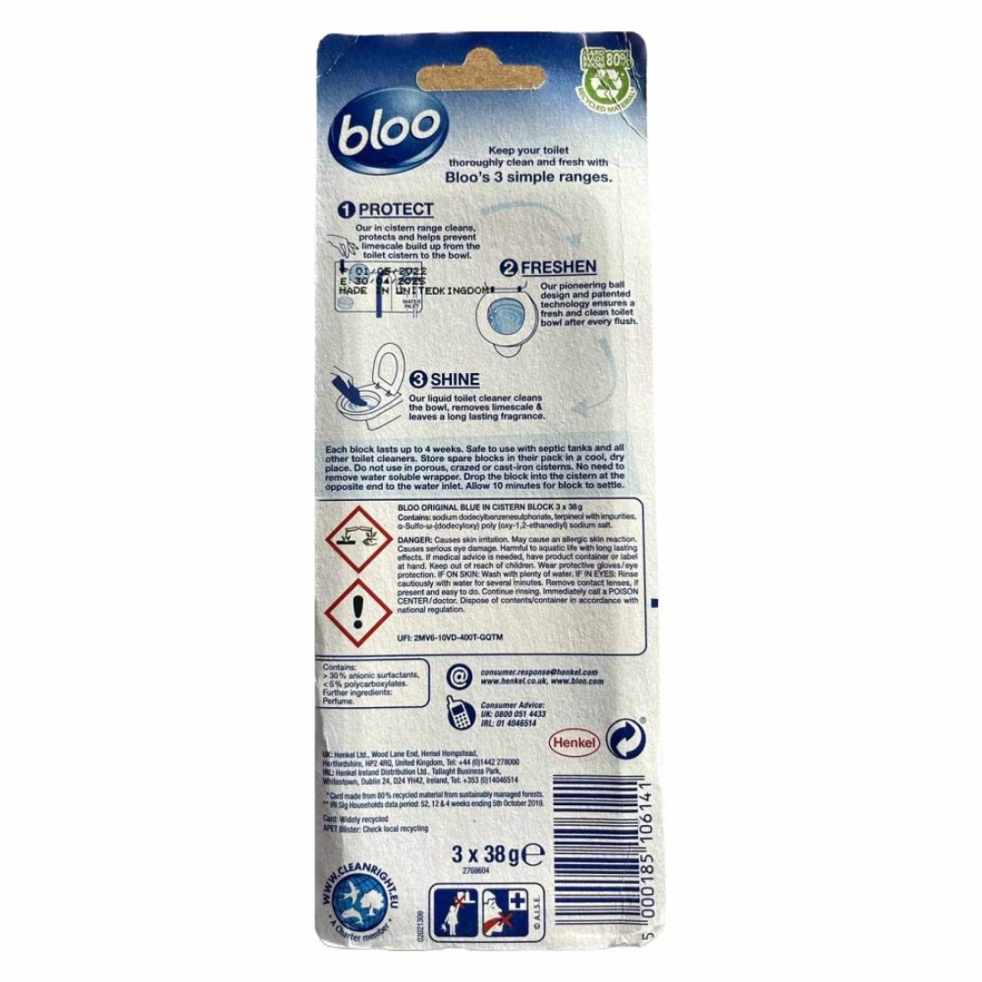 Bloo In Cistern Purple Water Toilet Rim Block 38g Pack of 3