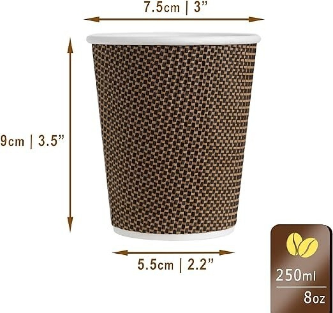 YESOCEA- Drinking Glass&mdash;50 Disposable Coffee Cup Insulation Spiral Embossed Paper Cups With Lids (8 oz, Brown Cups With Lids)
