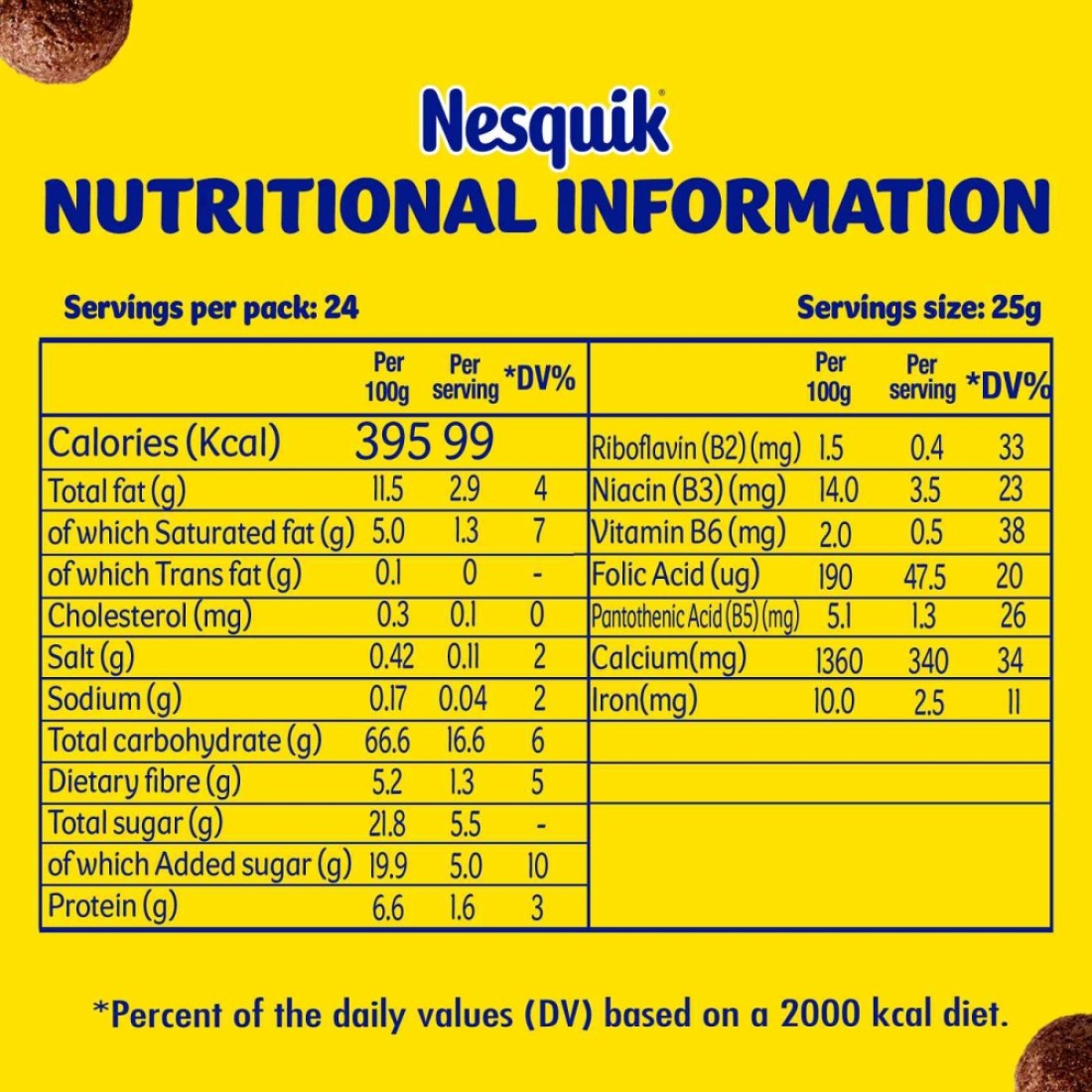 Nesquik Chocolate Breakfast Cereal Bar, 25g Pack of 24