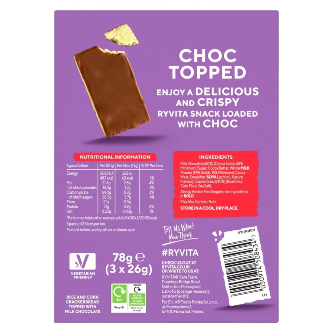 Ryvita Crispy Snacks Milk Chocolate 78g