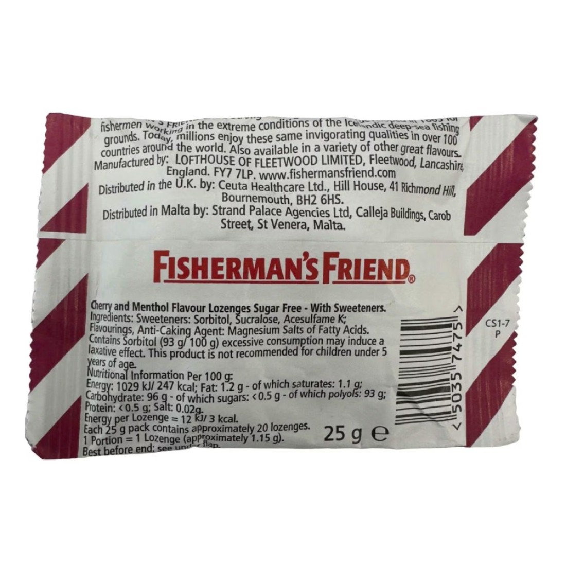 Fisherman&#39;s Friend Menthol Flavour Lozenges with Sweetener Cherry 25g