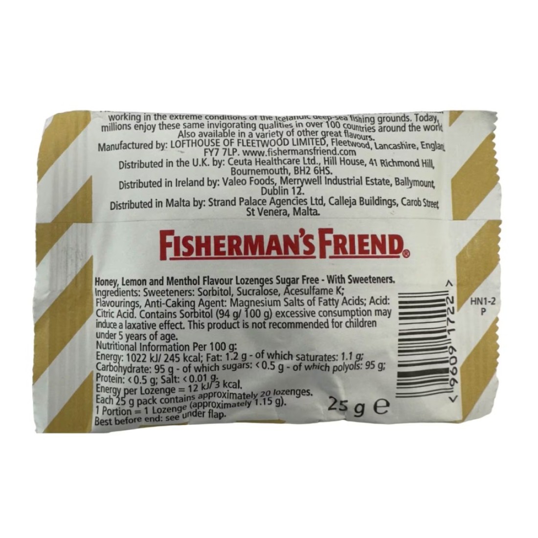 Fisherman&#39;s Friend Menthol Flavour Lozenges with Sweetener Honey and Lemon 25g