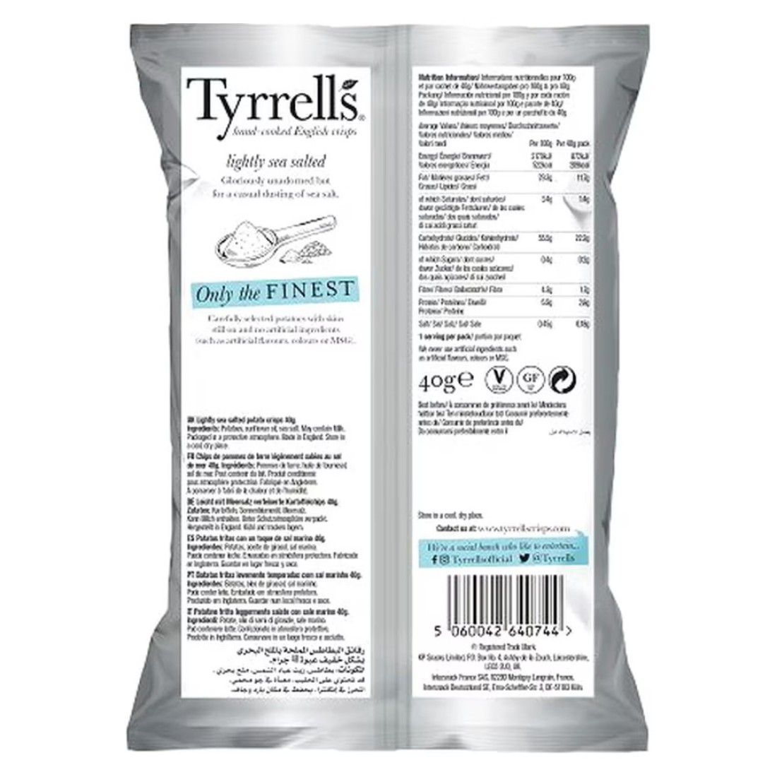Tyrrells Hand Cooked English Crisps With Lightly Sea Salted 40g