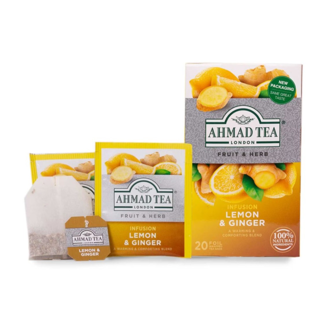Ahmad Tea Fruit and Herb Infusion Lemon and Ginger Flavoured Tea Bags 20 Tea Bags