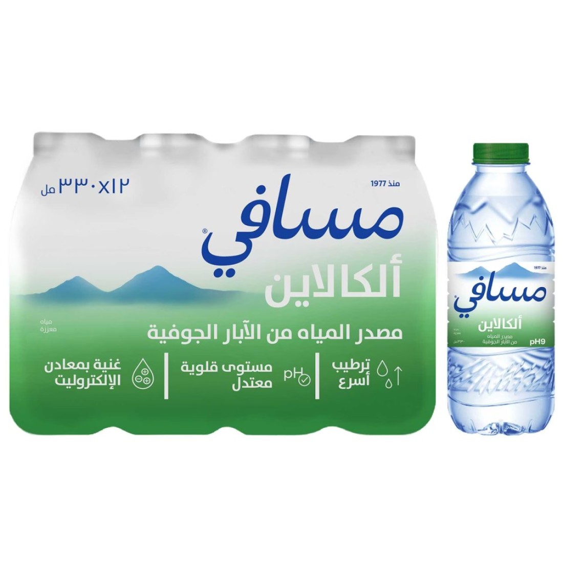 مسافي الكالايف مياه قلوية بحجم 330 ملل حزمة من 12