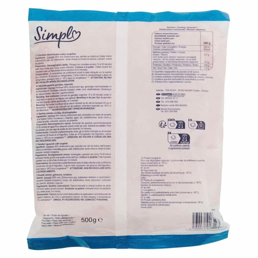 Simply Peeled Cooked Shrimp 500g