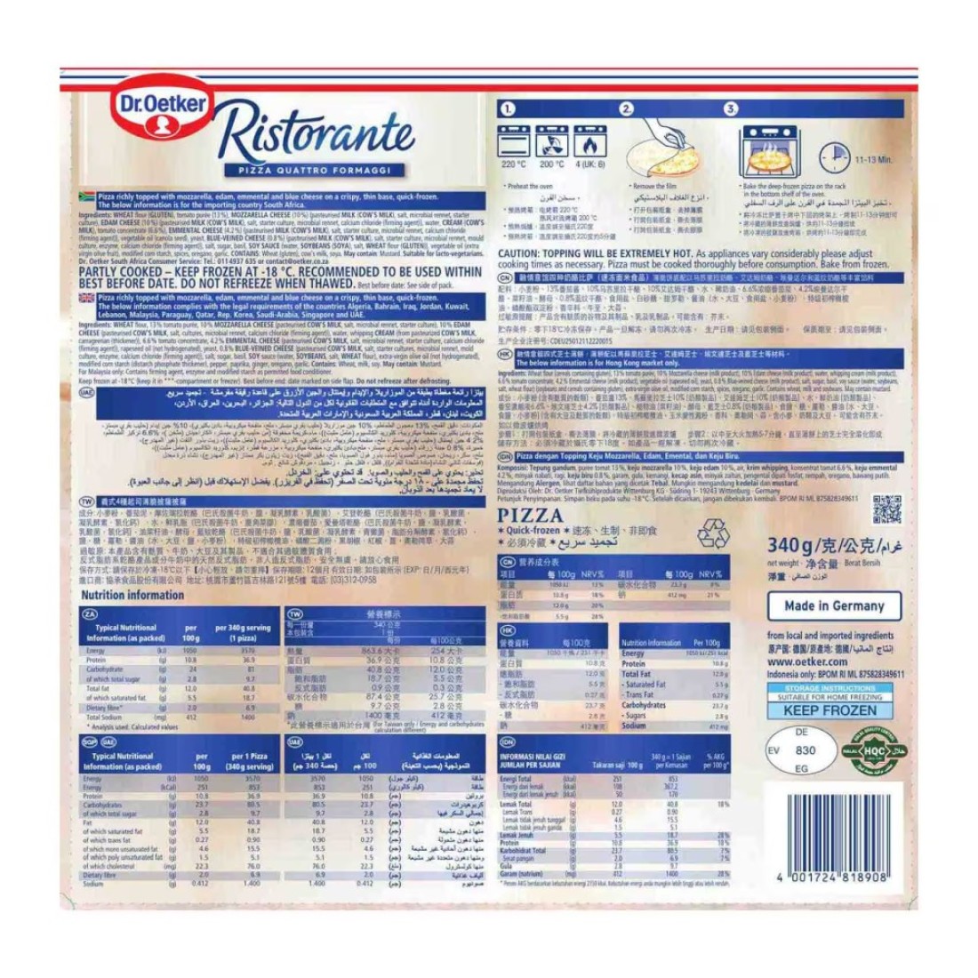 Dr.Oetker Ristaurant Quattro Formaggi Pizza 340g