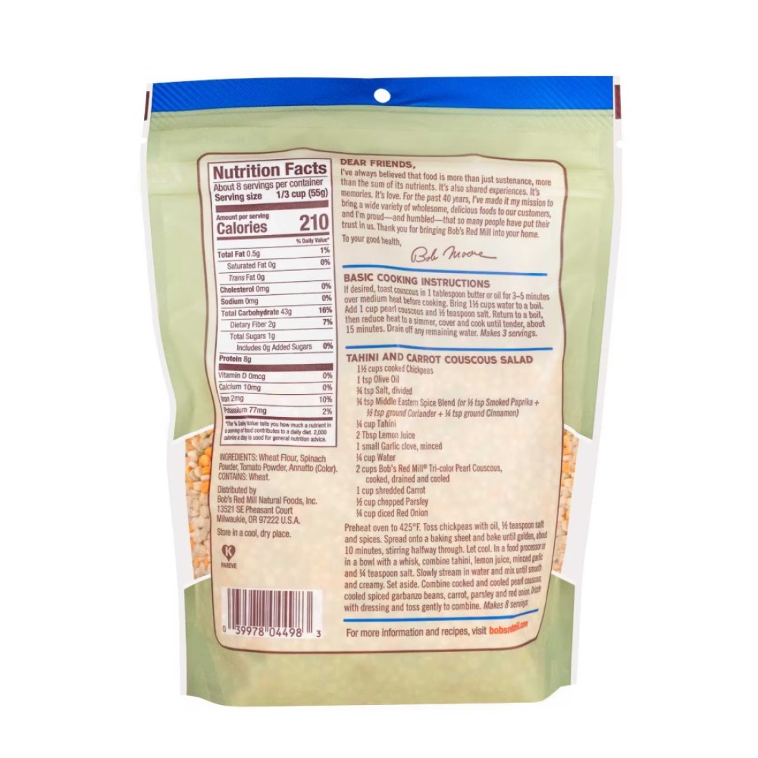 Bob&#39;s Red Mill Quick Cooking Non-GMO Tricolour Pearl Couscous, 454g