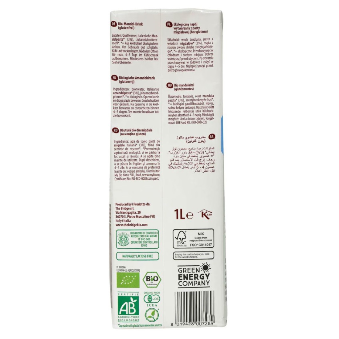 The Bridge Bio Organic Almond Drink Sugar Free 1L