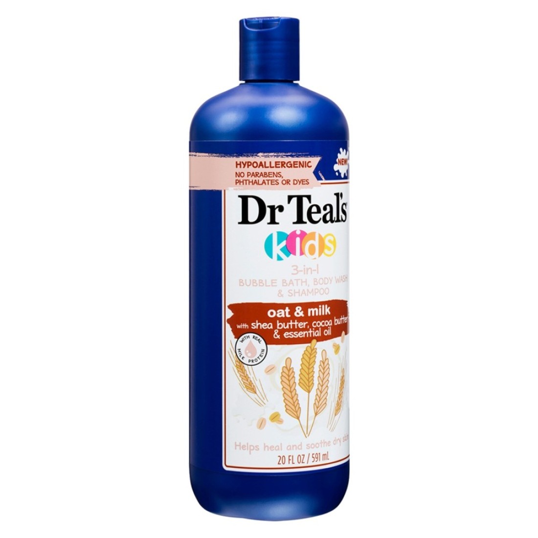 Dr Teal&#39;s Kids 3-in-1 Bubble Bath Body Wash and Shampoo with Oat and Milk 591ml