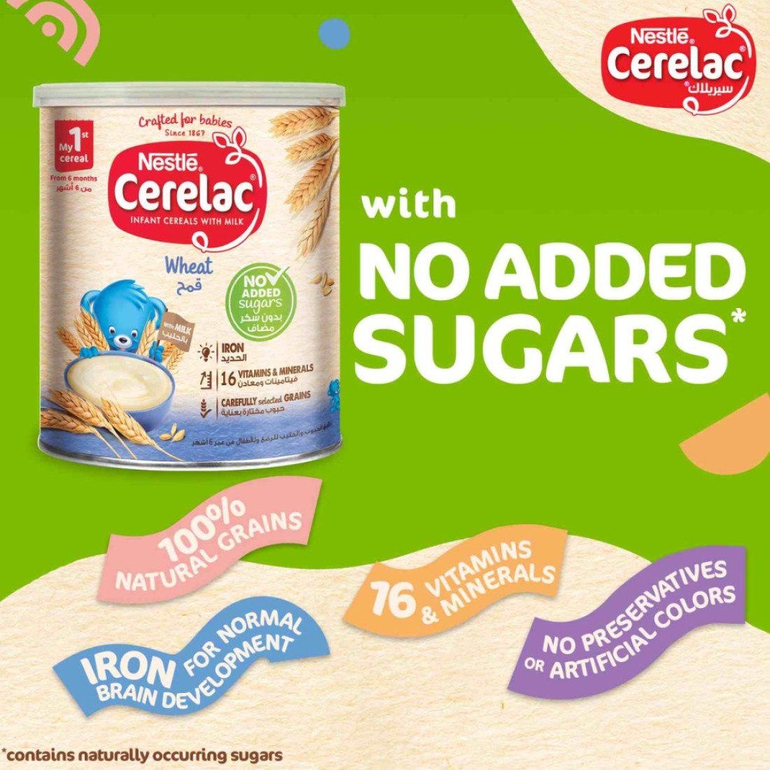 Nestle Cerelac No Added Sugar Wheat Infant Cereals with Milk Tin, from 6 Months, 400g