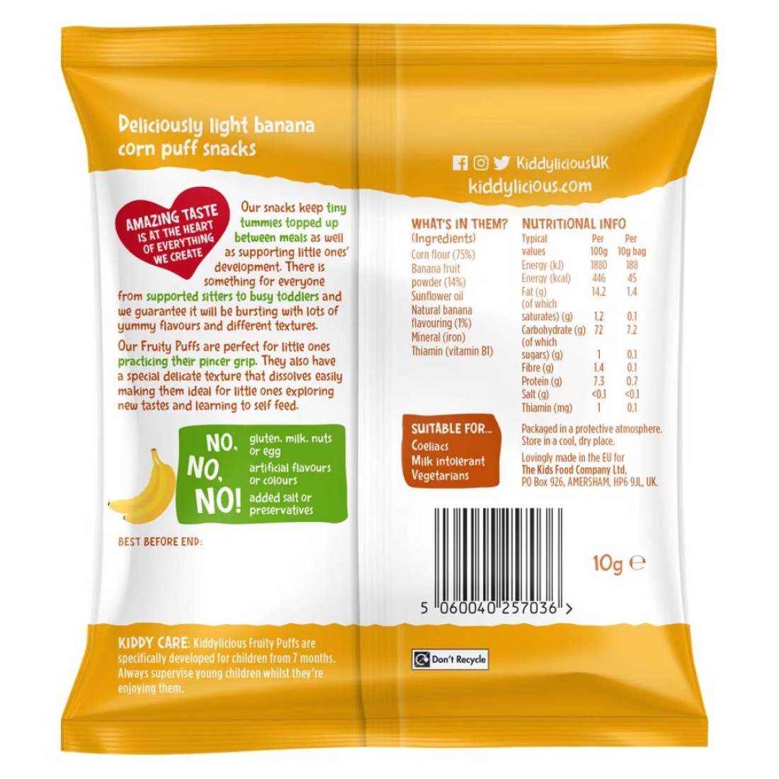 Kiddylicious Banana Fruity Puffs 10g