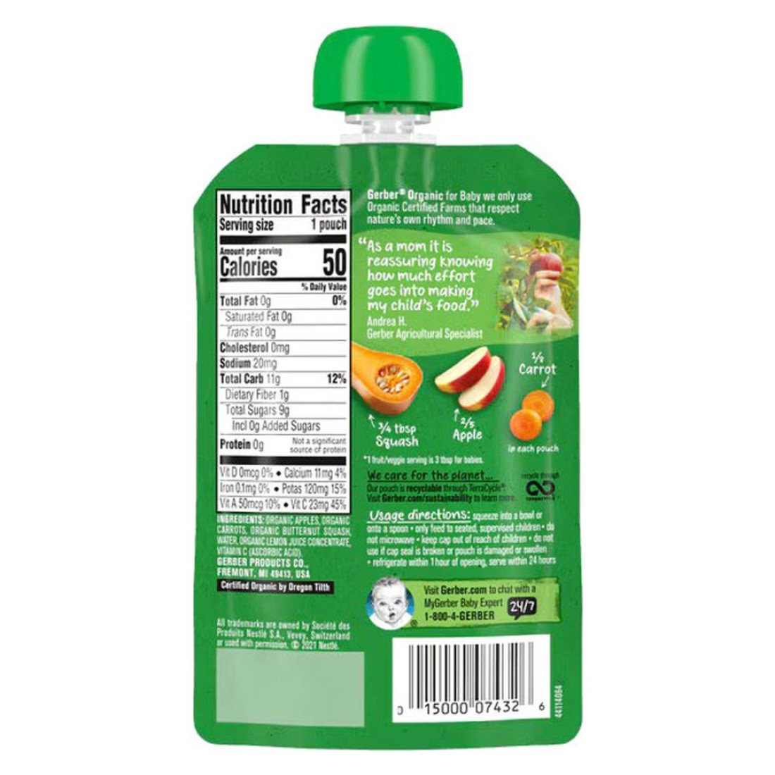 Gerber Organic Apple Carrot Squash for Baby, 99g