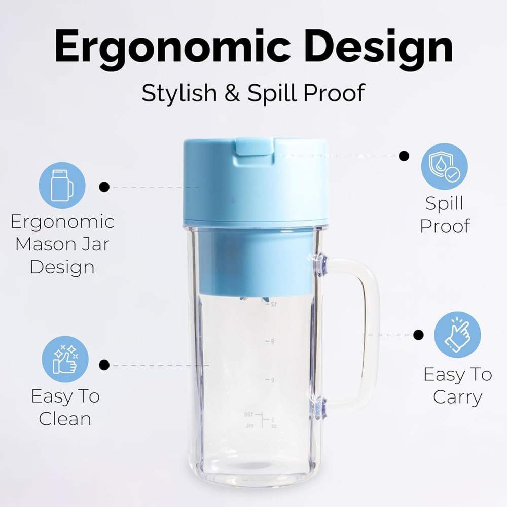 FITTO Portable Blender, Mini Juicer for Smoothies & Shakes, Leakproof Design, Rechargeable with 10-Blade System, 340ml Portable Smoothie Blender, Perfect for Travel, Gym, Home Use