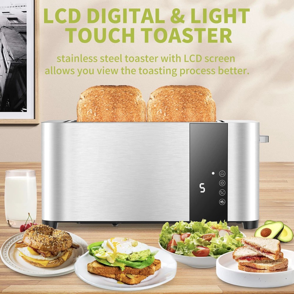 Dealio 2 Slice Toaster Single Slot with Extra-Wide Space Design – Adjustable Temperature Control, Defrost & Reheat Functionsfor Bread, Bagels & Snacks, Stainless Steel