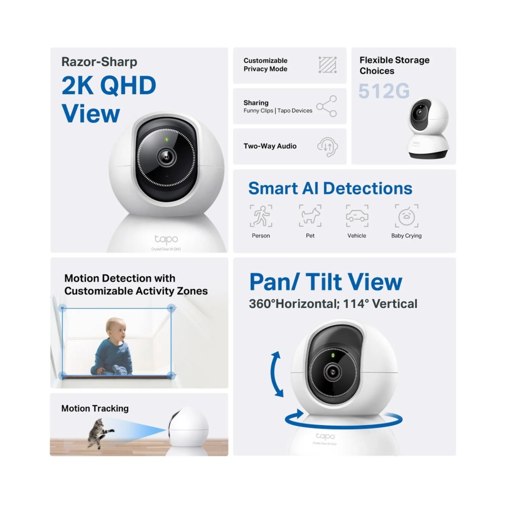 Tapo Indoor Wi-Fi 360 Degrees Security Camera TC72 White 4MP