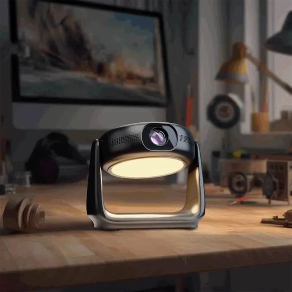 جهاز عرض محمول بدقة 300 Ansi Lumens عالي الدقة مع ذاكرة وصول عشوائي 1 جيجابايت ومساحة تخزين 8 جيجابايت وبطارية مدمجة وإضاءة LCD وجهاز عرض Powerology صغير - أسود