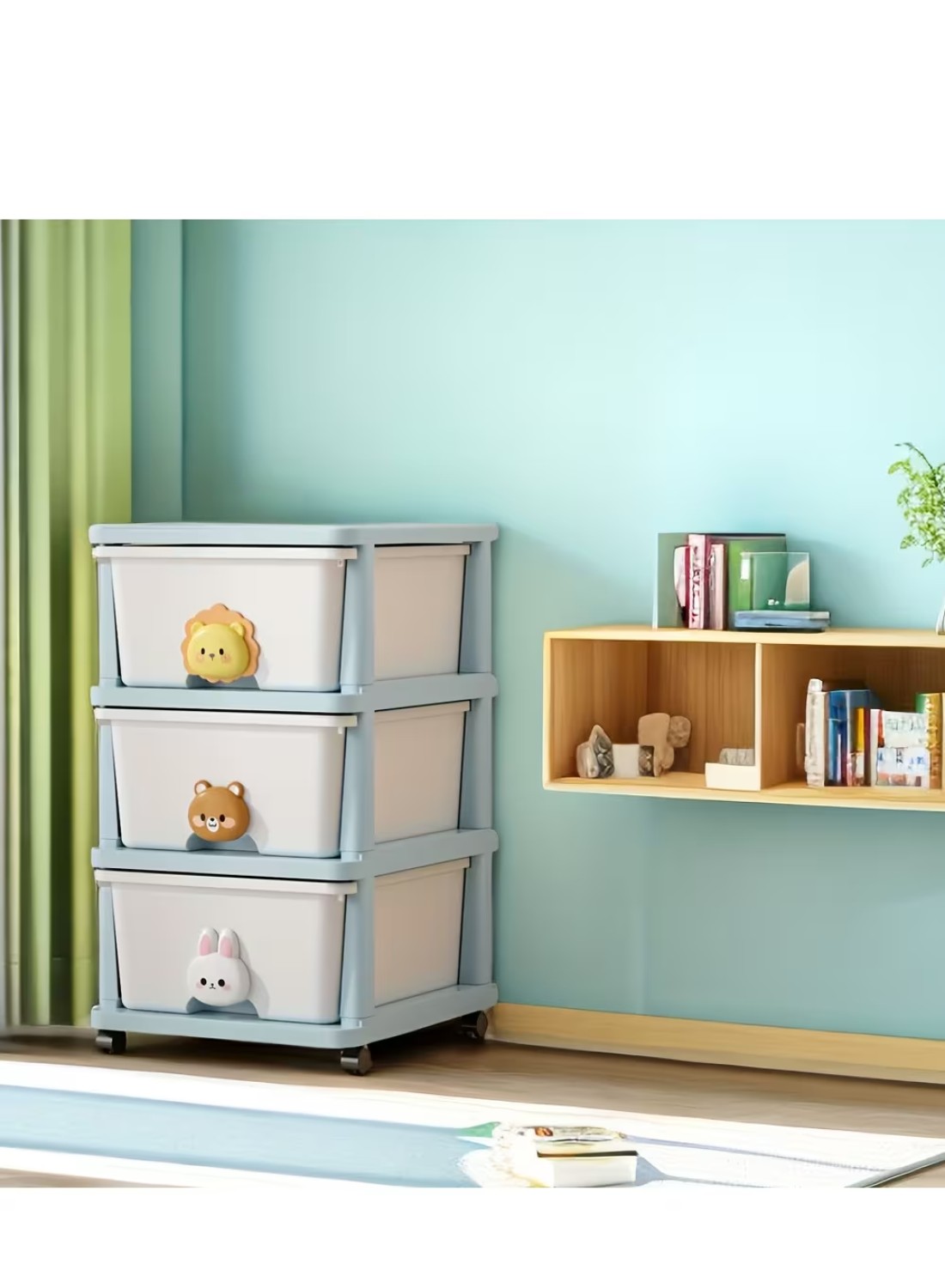 Cozy Nest 3-Layer Children&#39;s Toy Plastic Rolling Drawer Clothes Storage Box Organizer With Wheels For Office Kitchen Container Bathroom Living or Playroom Study