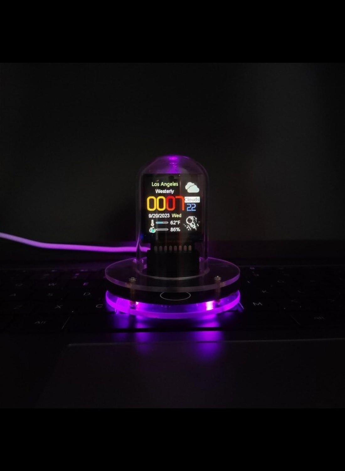 Radiotronics Smart 1.54" IPS Display Clock: WiFi, RGB, Weather Updates - 4 Modes, High-Res Album, Customizable Colors & GIFS, Auto Night Mode, Easy Weather Access