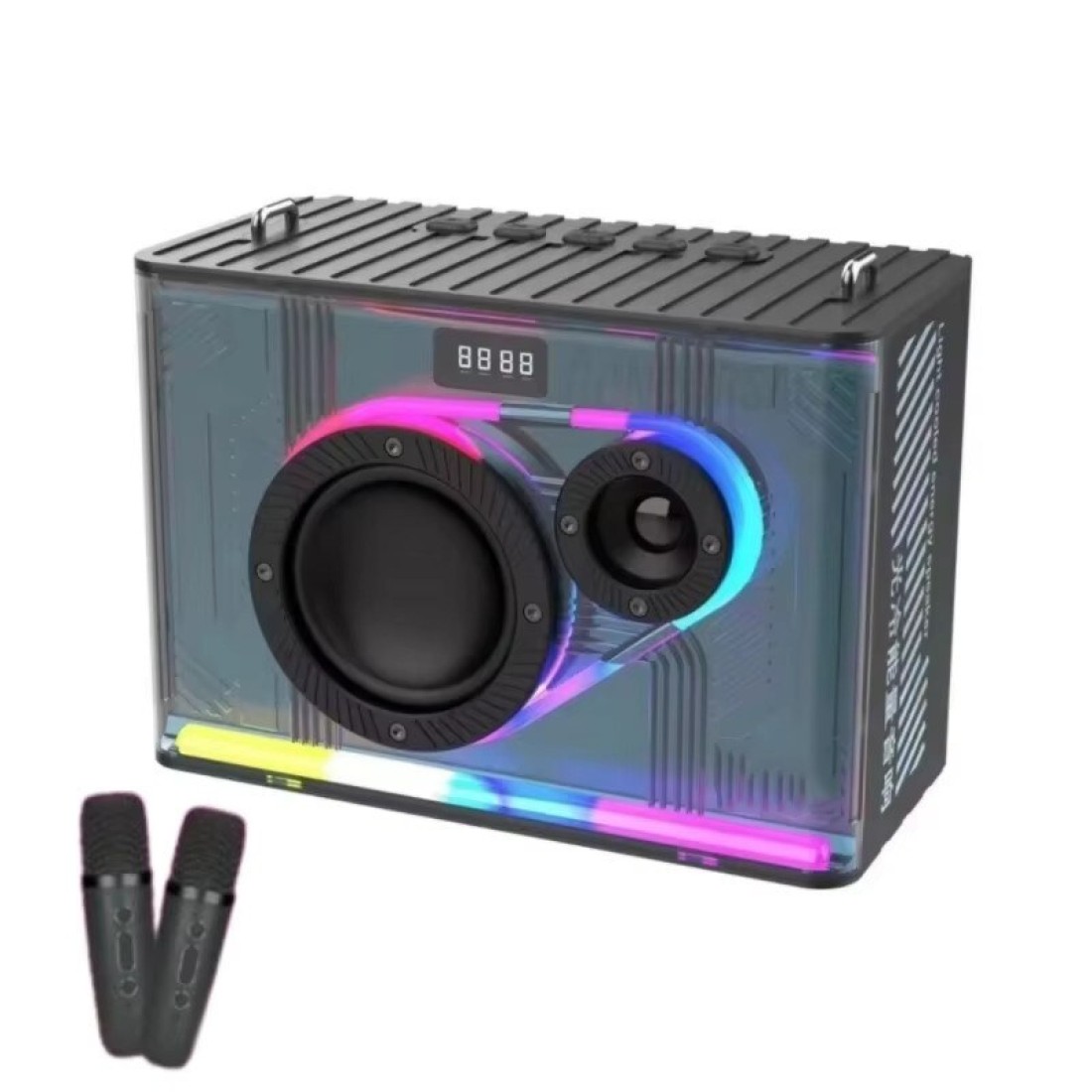Bluetooth Karaoke Speaker with Microphone, Portable Amplifier Hands-Free Speaker with LED Lights, Rechargeable Party Speaker