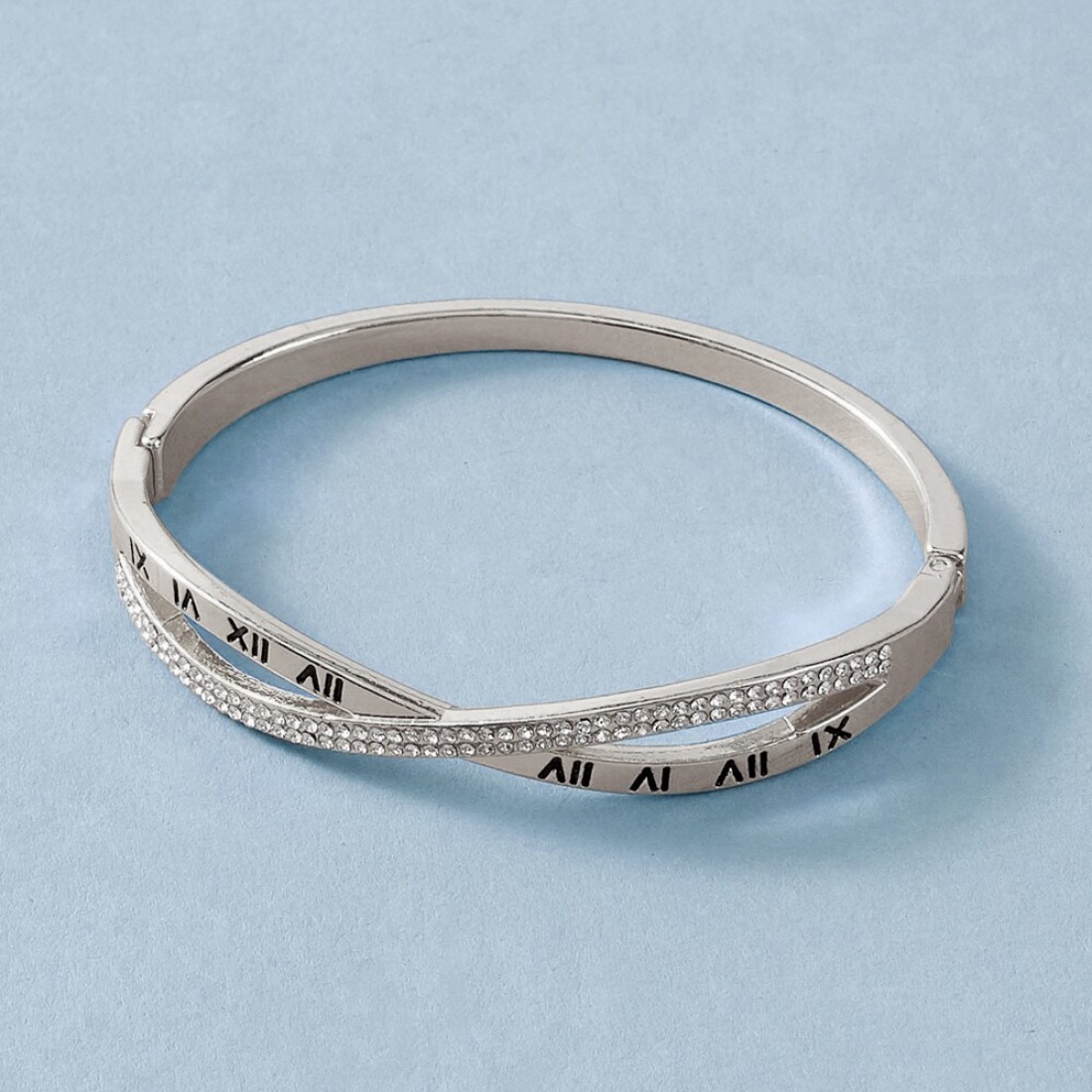 JANNAH Women&#39;s Fashion Bracelet | Roman Numerals Classic Thin Cross Bangle with Cubic Zirconia Inlaid Bracelet Jewelry Gifts for Women Ladies (Silver Plated)