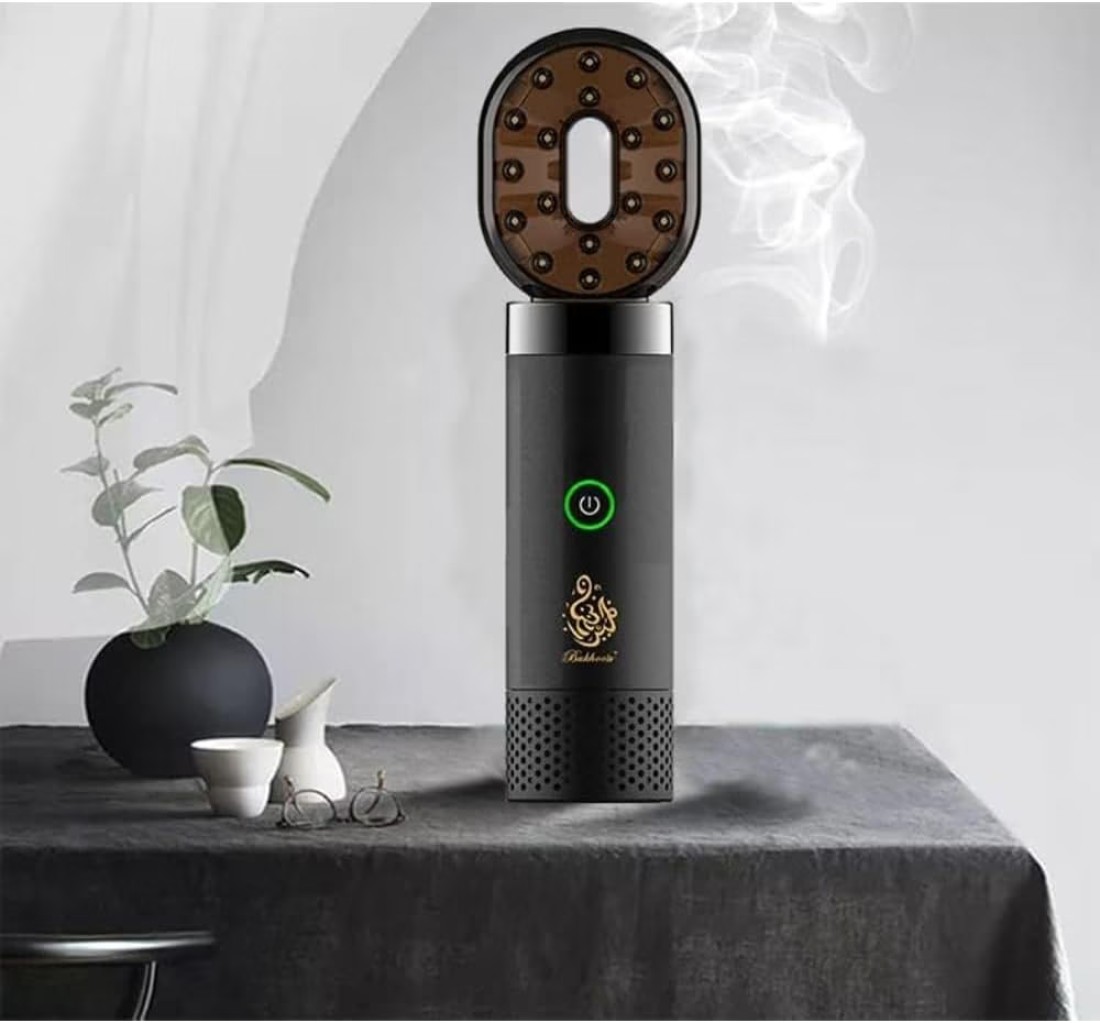 مبخرة كهربائية مع موزع رائحة USB - مبخرة بخور محمولة عصرية مع مشط قابل لإعادة الشحن - حامل بخور كهربائي (أسود)