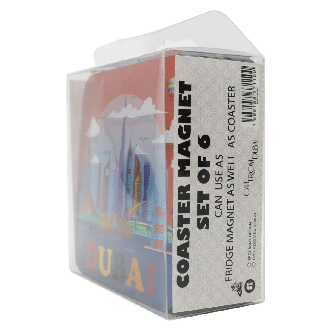 Souvenir Dubai 2-In-1 Fridge Magnet And Coaster Set Multicolour 6 PCS