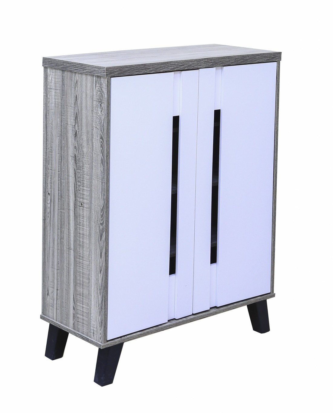 Stylish Two-Tone Shoe Cabinet with 3 Shelves &ndash; Compact Entryway or Bedroom Shoe Storage with Handle-Free Design and Sturdy Plastic Legs