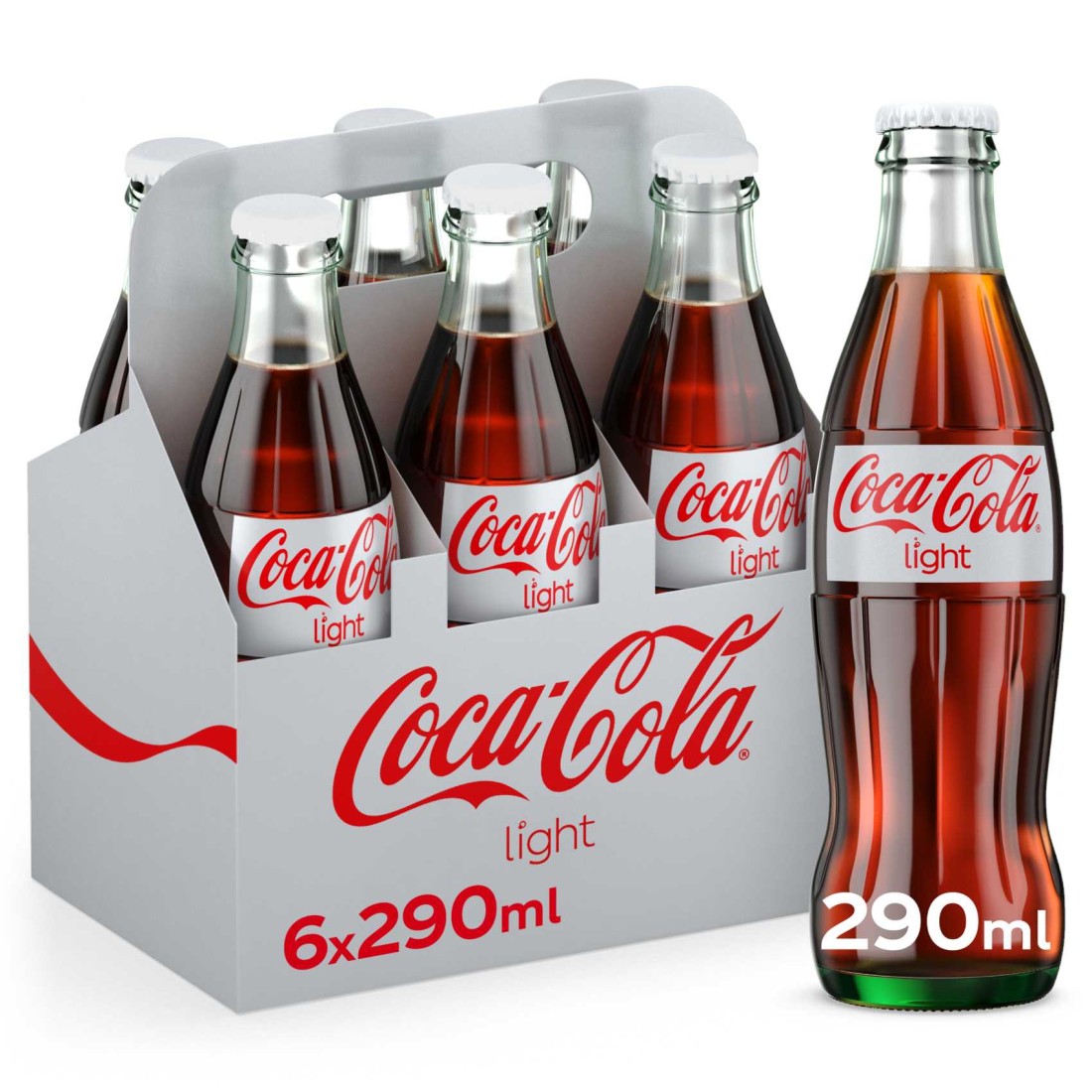 Coca-Cola Light Carbonated Soft Drink Glass Bottle 290ml Pack of 6