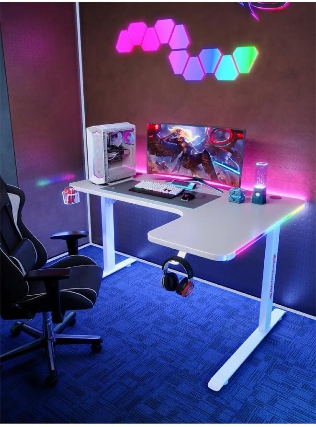 MAF L-220-160 Gaming Table Spacious Gaming Desk &amp; Computer Table for Setup