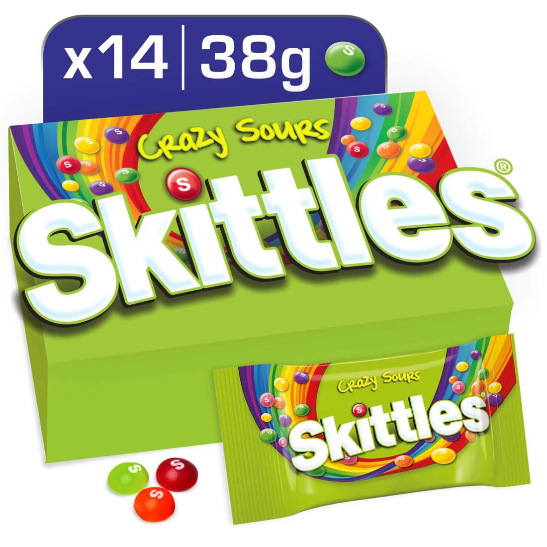 Skittles Crazy Sours Candy, 38g Pack of 14
