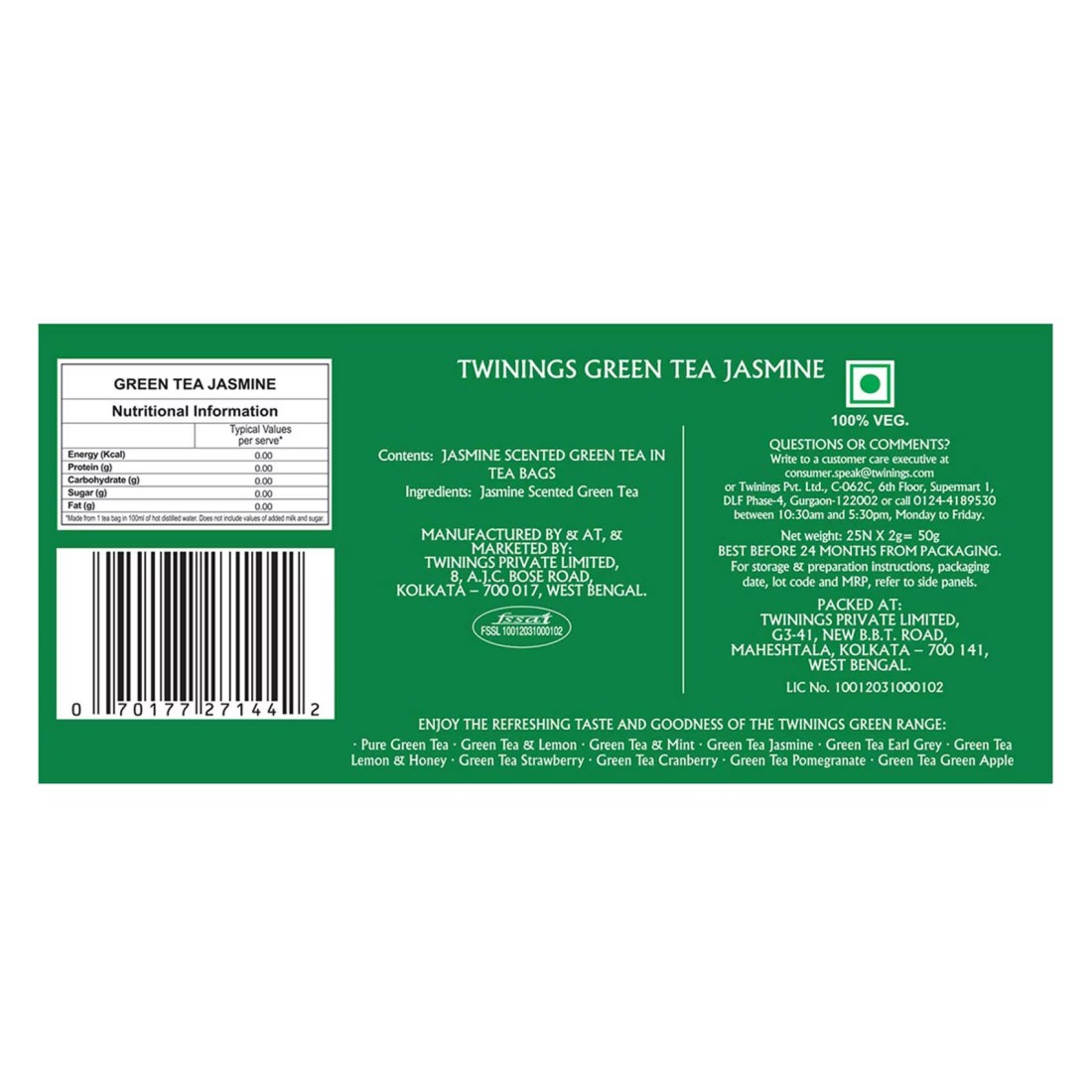 Twinings Jasmine Green Tea Bags 25 Tea Bags