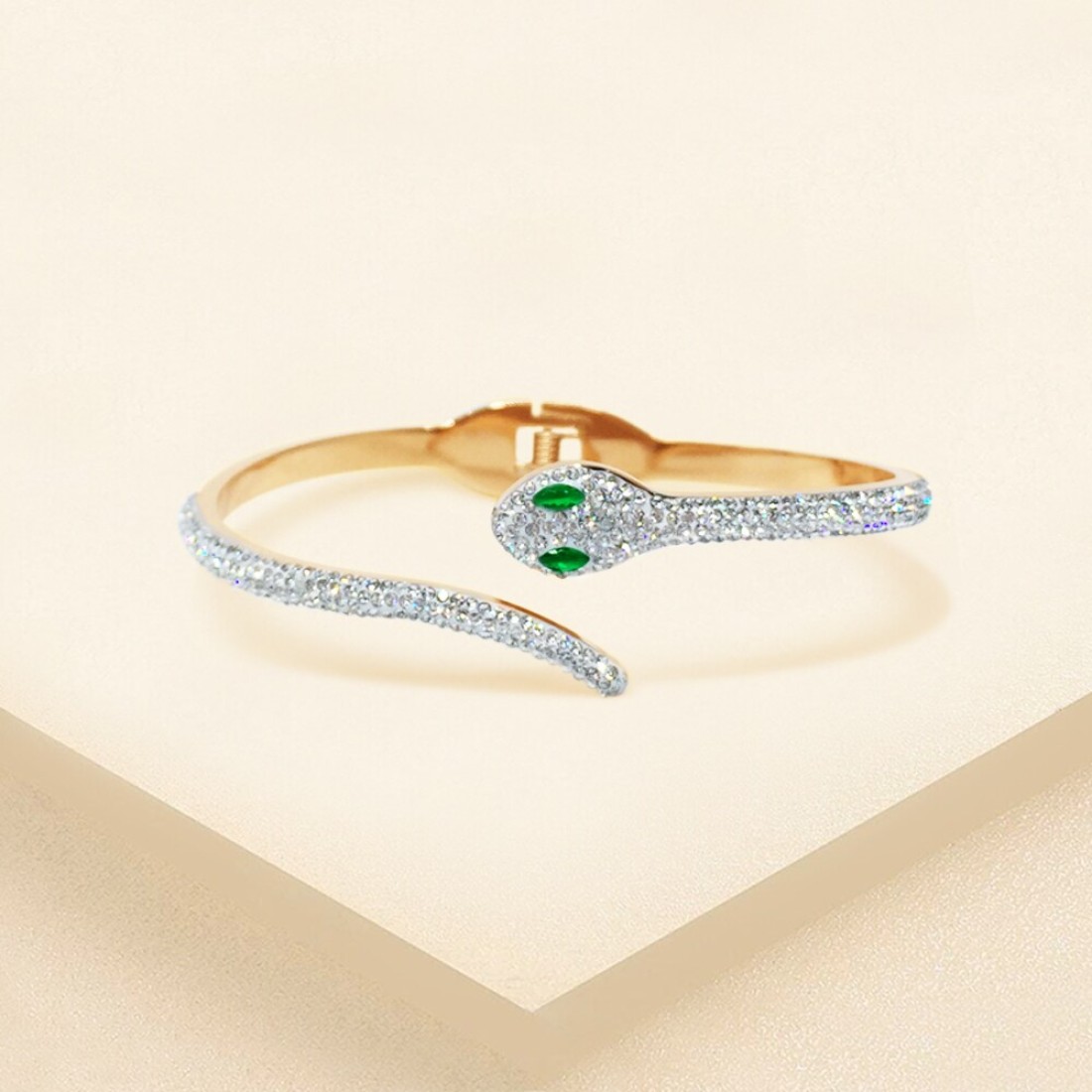 JANNAH Women&#39;s Fashion Bracelet | Rhinestones Snake with Green Eyes Curved Bar Design Bangles Jewelry Gifts for Women Ladies
