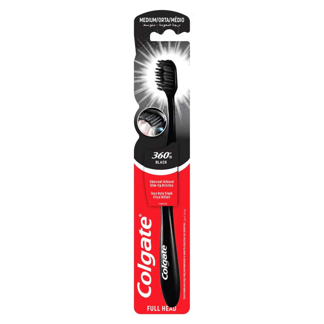 Colgate 360 Black Charcoal Medium Toothbrush With Tongue Cleaner 1 Pcs