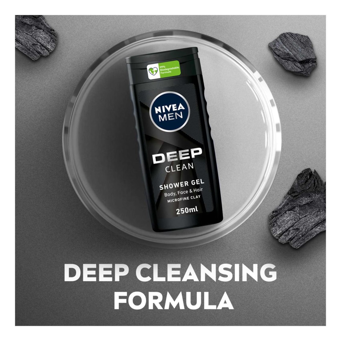 NIVEA MEN 3in1 Shower Gel Body Wash DEEP Micro-Fine Clay Woody Scent 250ml
