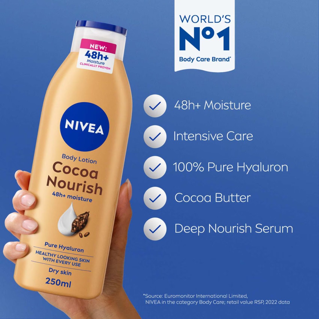 NIVEA Body Lotion, Dry Skin, Cocoa Butter, 48H Deep Moisture, 250ml