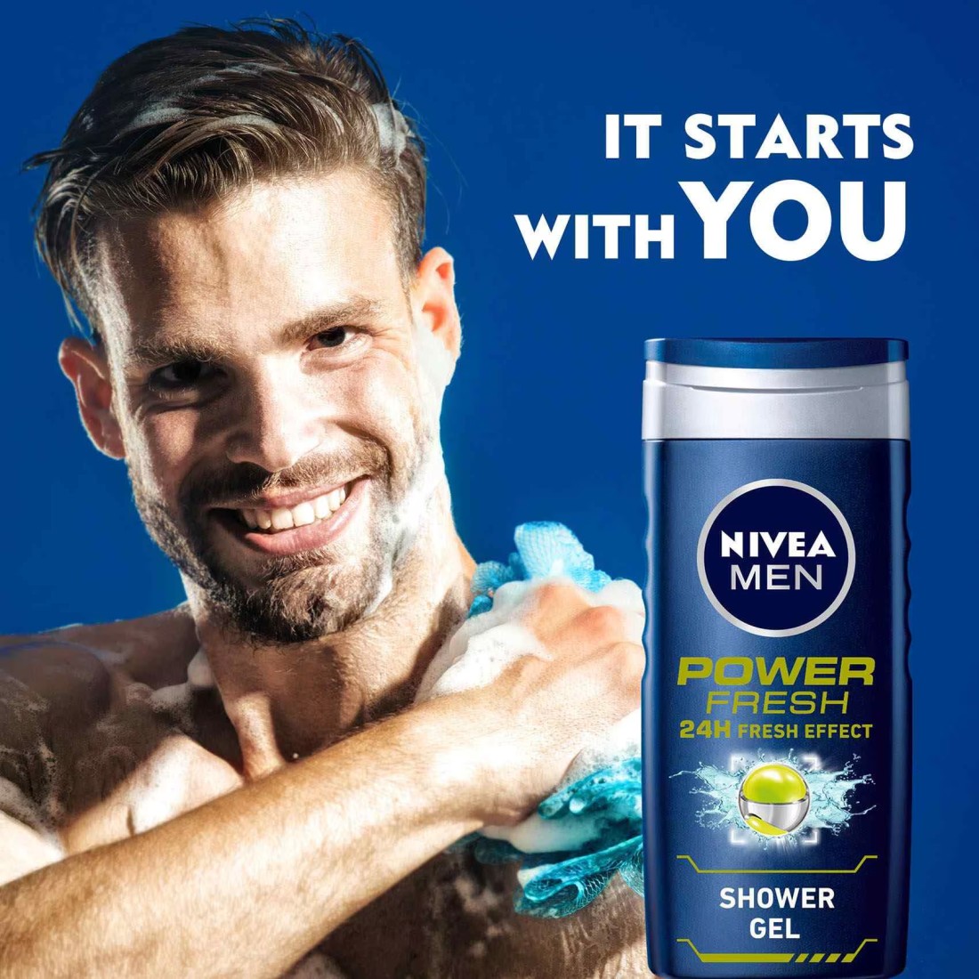NIVEA MEN 3in1 Shower Gel Body Wash Power Fresh 24h Fresh Effect Citrus Scent 250ml