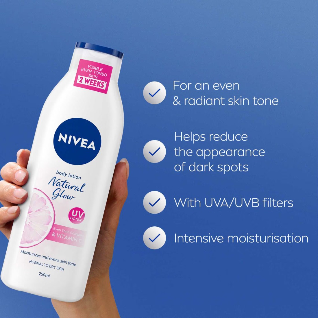 NIVEA Body Lotion, Normal to Dry Skin, Natural Glow, Vitamin C, 250ml