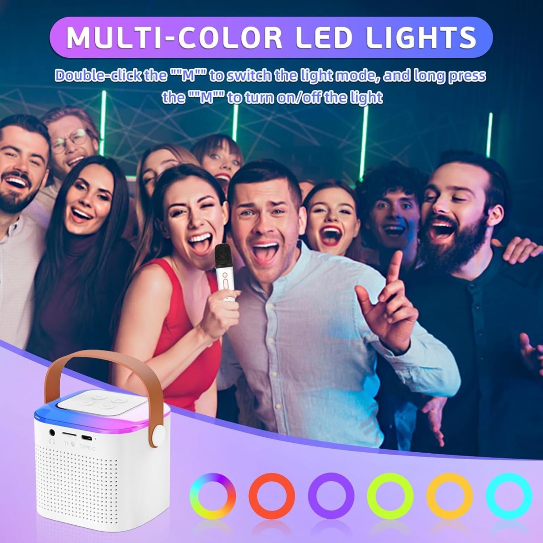 Portable Bluetooth PA Speaker System with 2 Wireless Microphones, 20W Singing Machine for Adults and Kids, Karaoke Speaker with Echo Effects