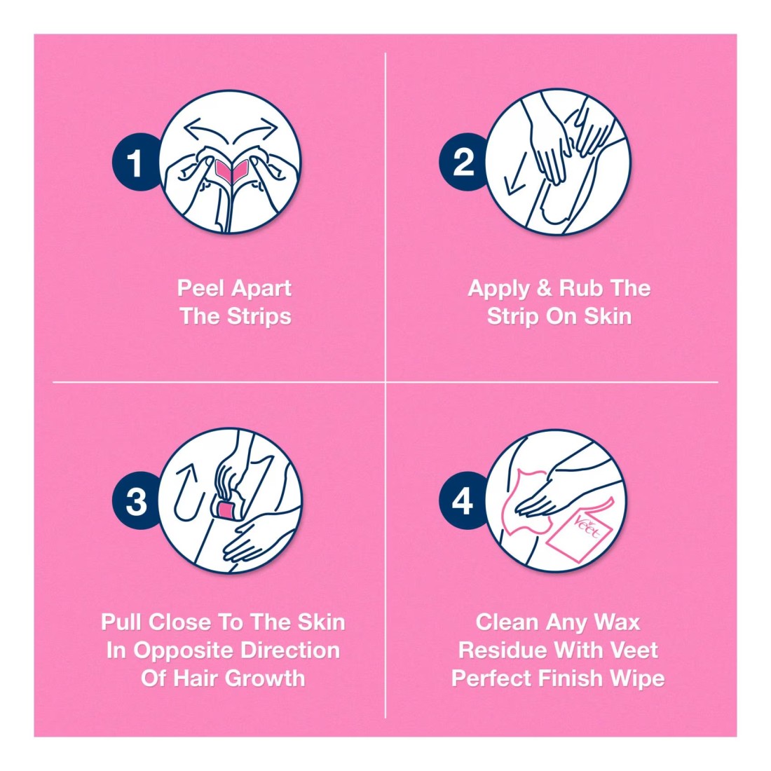 Veet Easy-Grip Wax Strips For Dry Skin White 20 PCS
