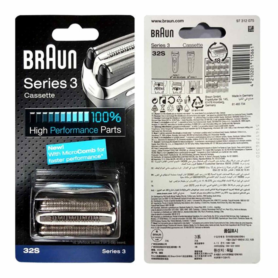 Braun 32S Cassette Replacement For Series 3 Cruzer Clean Shave Cassette Black