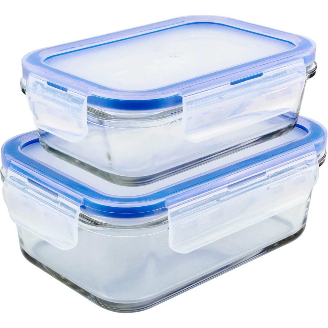 Mondex Glass Food Container With Clips Clear/Blue 350ml+700ml 2 PCS