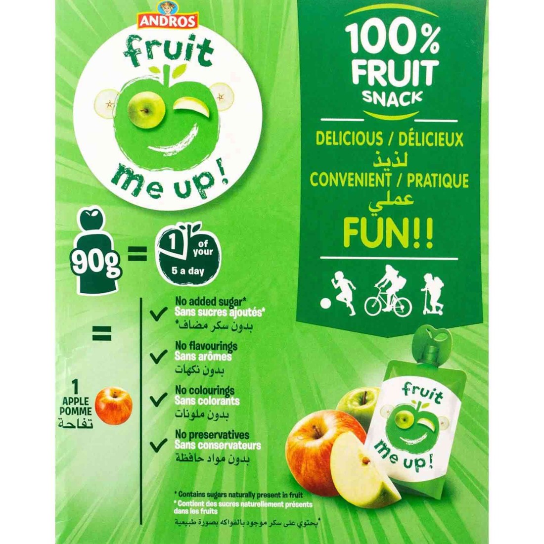 Andros Fruit Me Up! No Added Sugar Apple Flavoured Fruit Snack, 90g Pack of 4