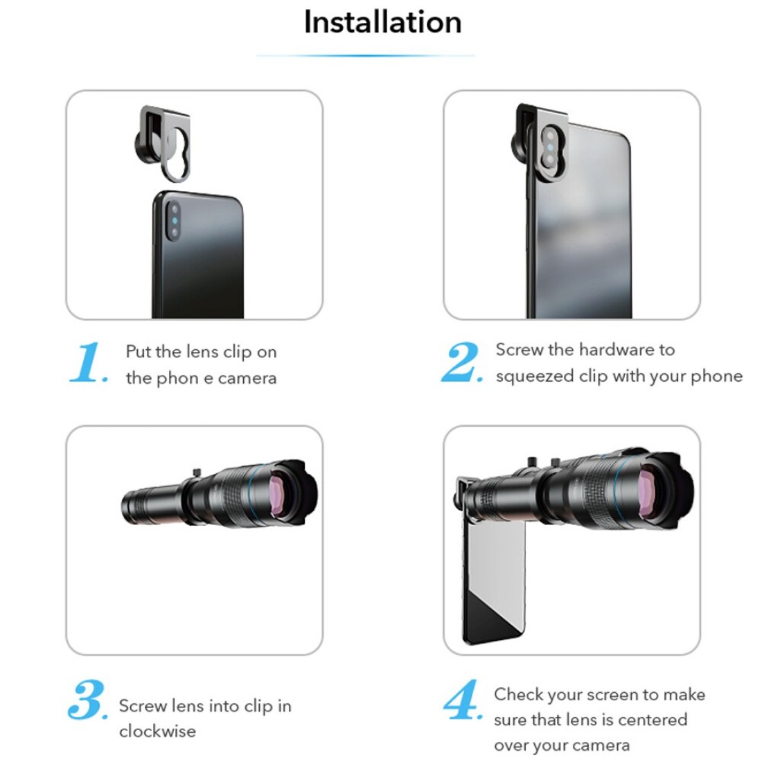 APEXEL-APL-JS60XJJ09 Metal 60X HD Phone Telephoto Zoom Lens Kit Monocular Telescope with Mini Extendable Tripod Eye Cup Metal Clip Portable Lens Bag Universal for Most Smartphones for Travel Hunting