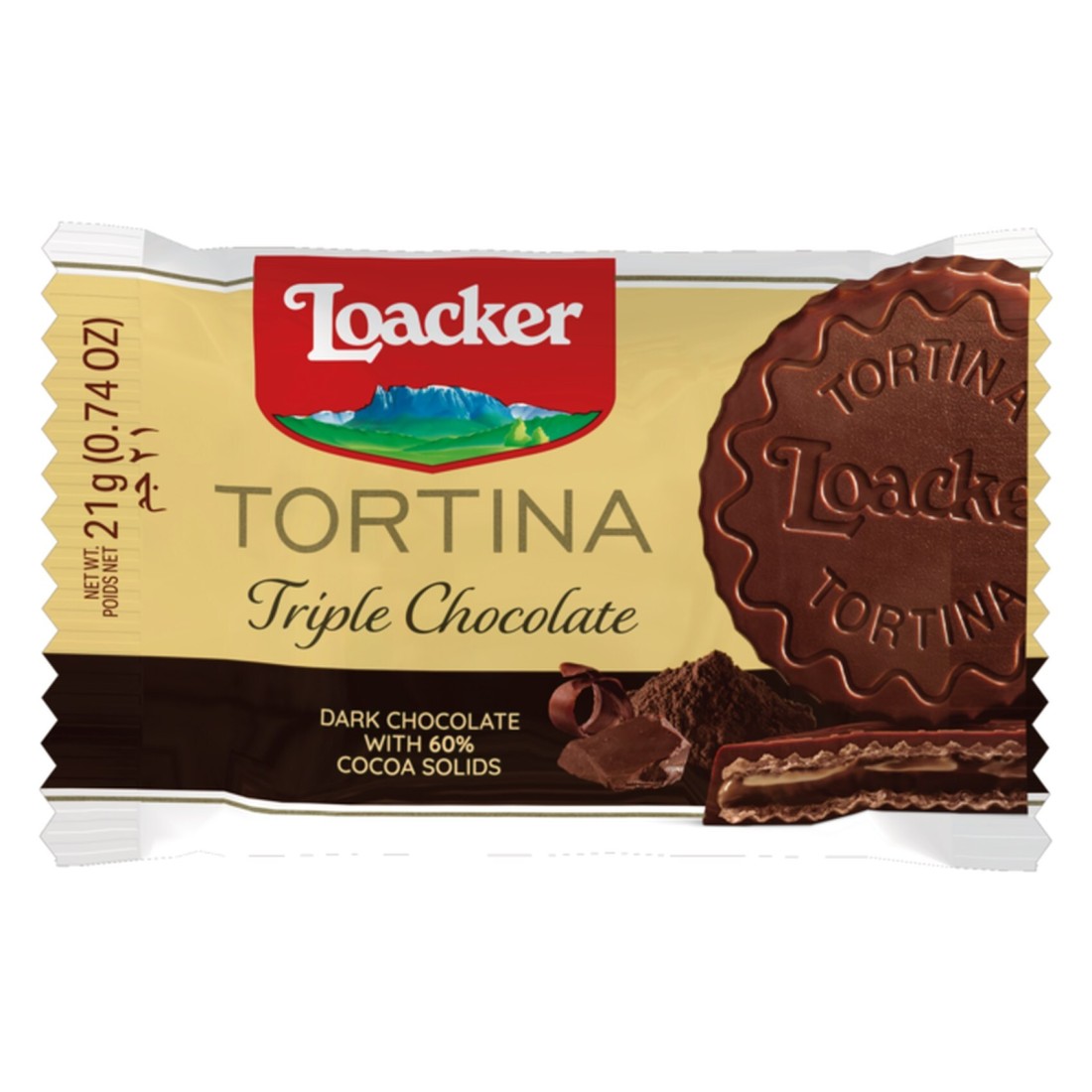 Loacker Tortina Triple Chocolate Wafers, 21g Pack of 24