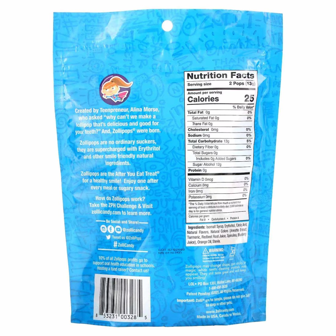 Zolli Pops Fruit Clean Teeth Drop Candies 87g